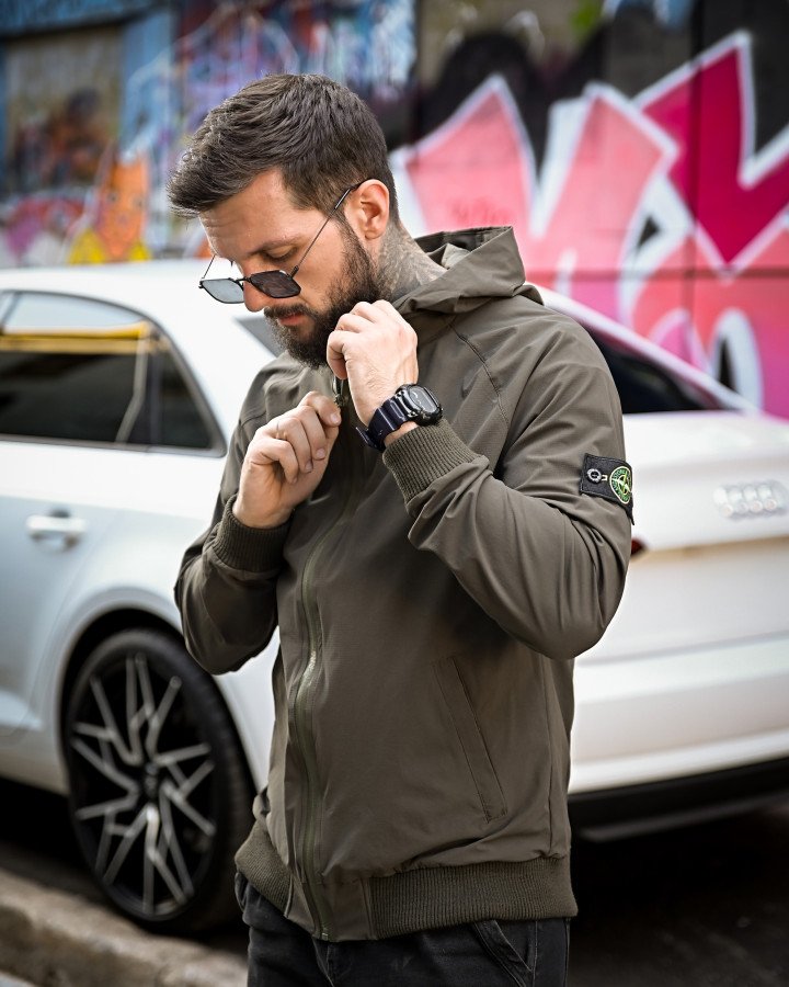 Міська вітровка Stone Island карман оліва 4 люкс ДЛ7037 - фото 3