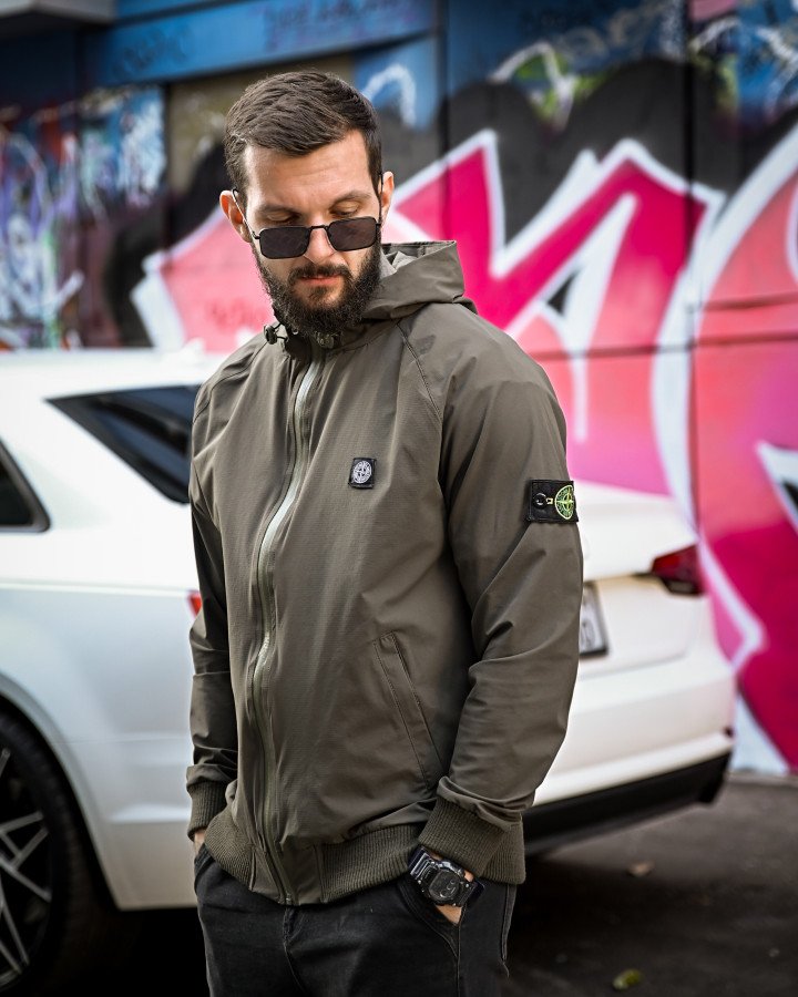 Міська вітровка Stone Island карман оліва 4 люкс ДЛ7037