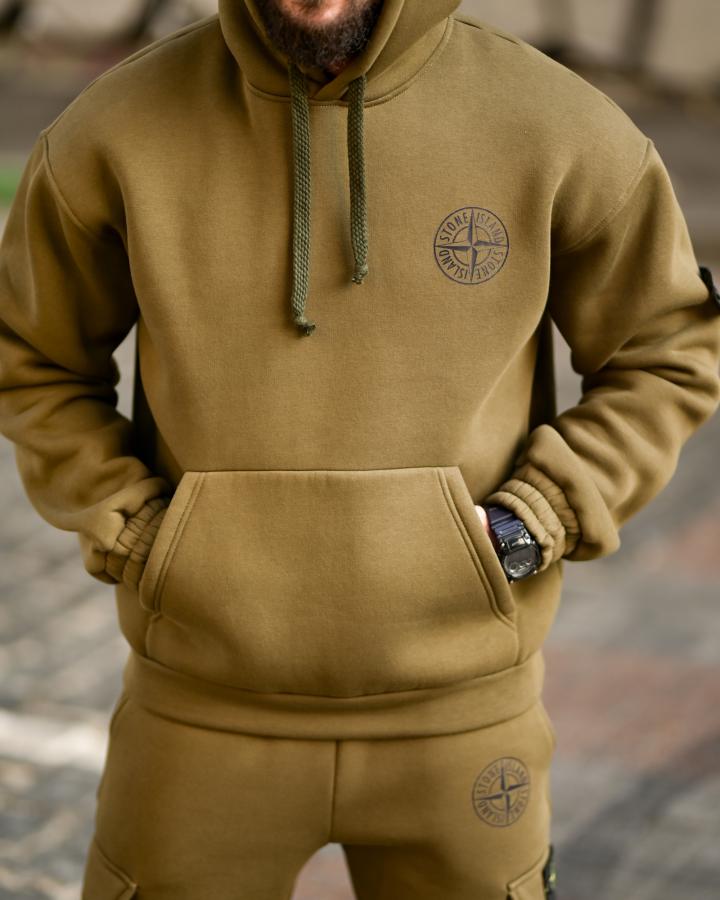 Зимовий спортивний костюм на флісі Stone Island oliva 4 ВТ6929 - фото 4
