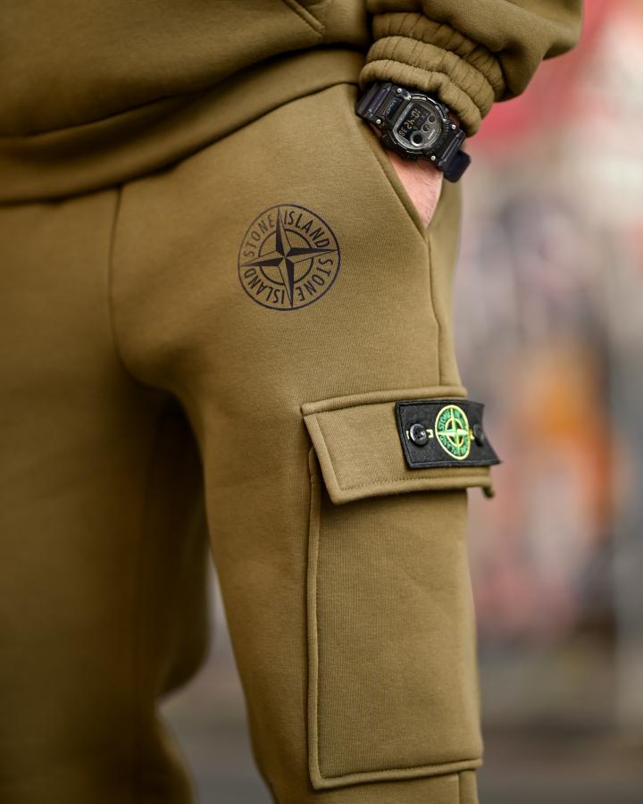 Зимовий спортивний костюм на флісі Stone Island oliva 4 ВТ6929 - фото 5